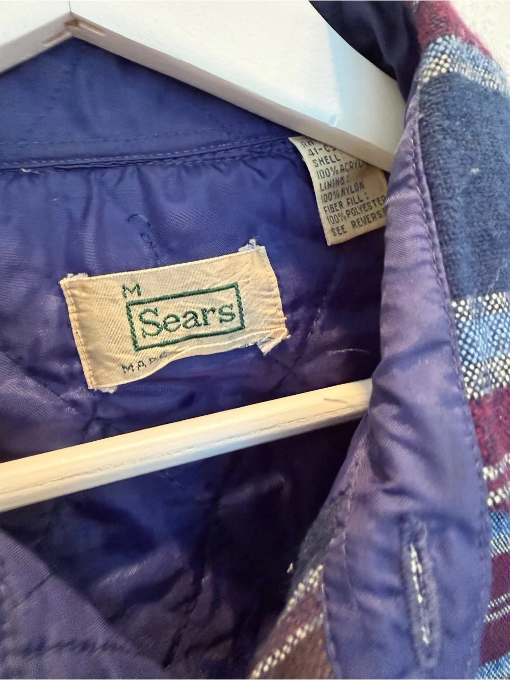 Vintage 70s 80s Sears Quilt Lined Plaid Flannel Shirt Jacket Shacket Medium